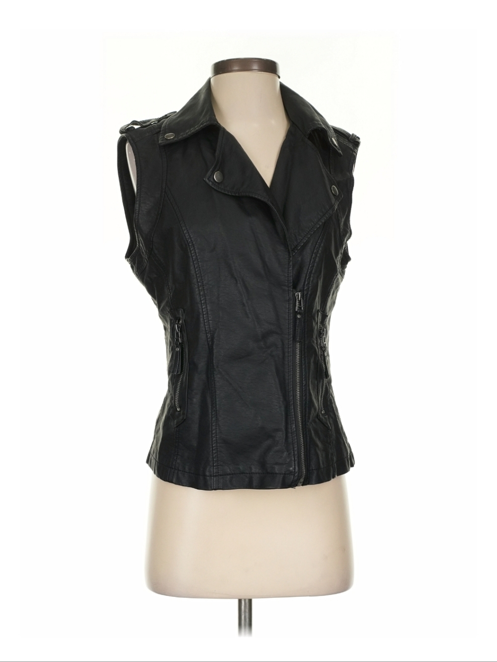 Max Studio Women's Black Vegan Faux Leather Biker Punk Rock Vest Size Small